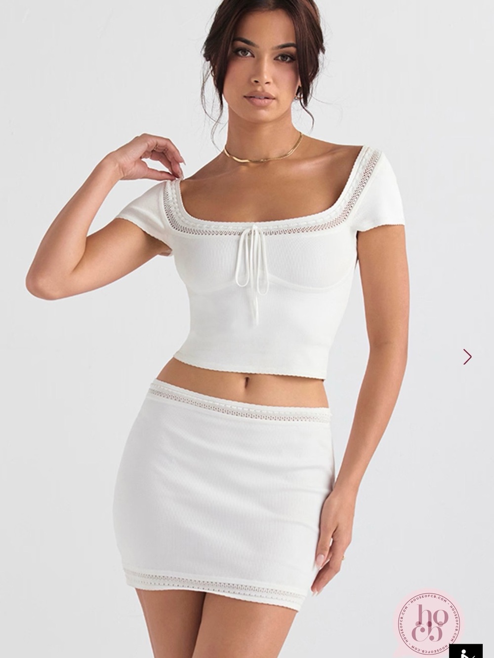 House of CB’s Nola White Knit Crop Top & Sarelle Skirt Knit Set